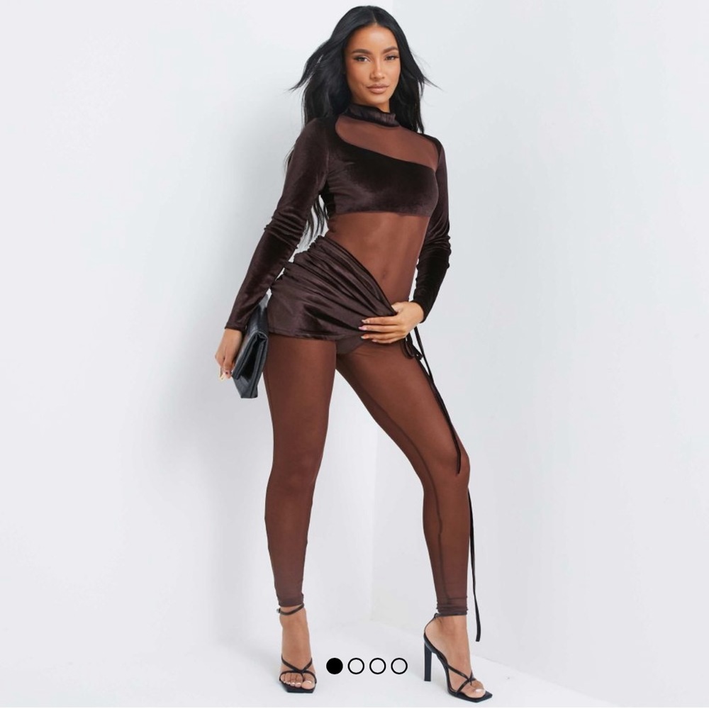 Brown Velour x Mesh jumpsuit